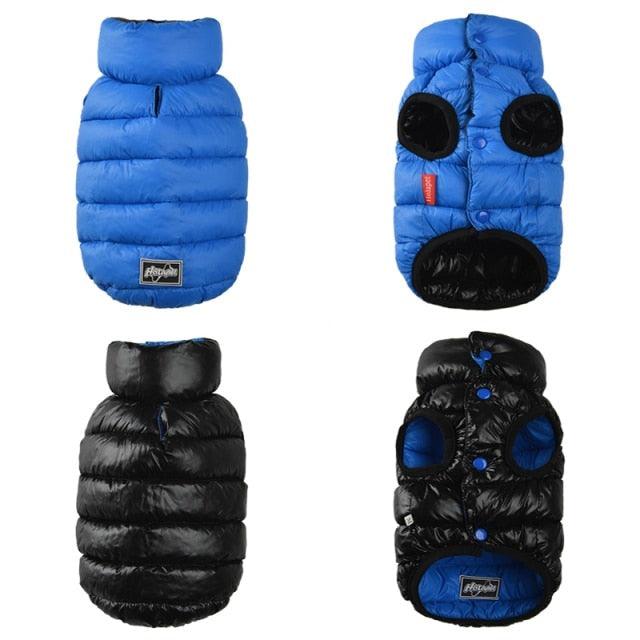 Colete de frio para Cachorros - Dupla face e Impermeável - Azul e Preto