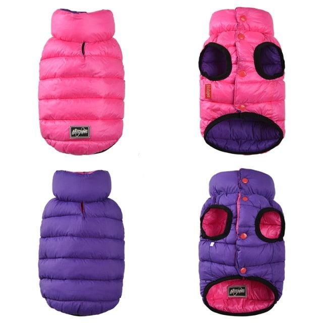 Colete de frio para Cachorros - Dupla face e Impermeável - Rosa e Roxo